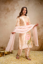 Cream Floral Printed Soft Assam Kurta Pant Set