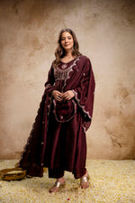 Brown Embroidered Vichitra Silk Anarkali Suit Set