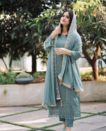 Sky Blue Embroidered Georgette Kurta Set