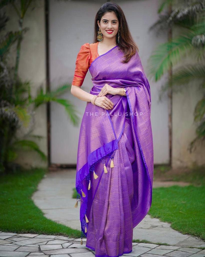 Attractive Purple Soft Silk Saree With Pretty Blouse Piece - Ibis Fab