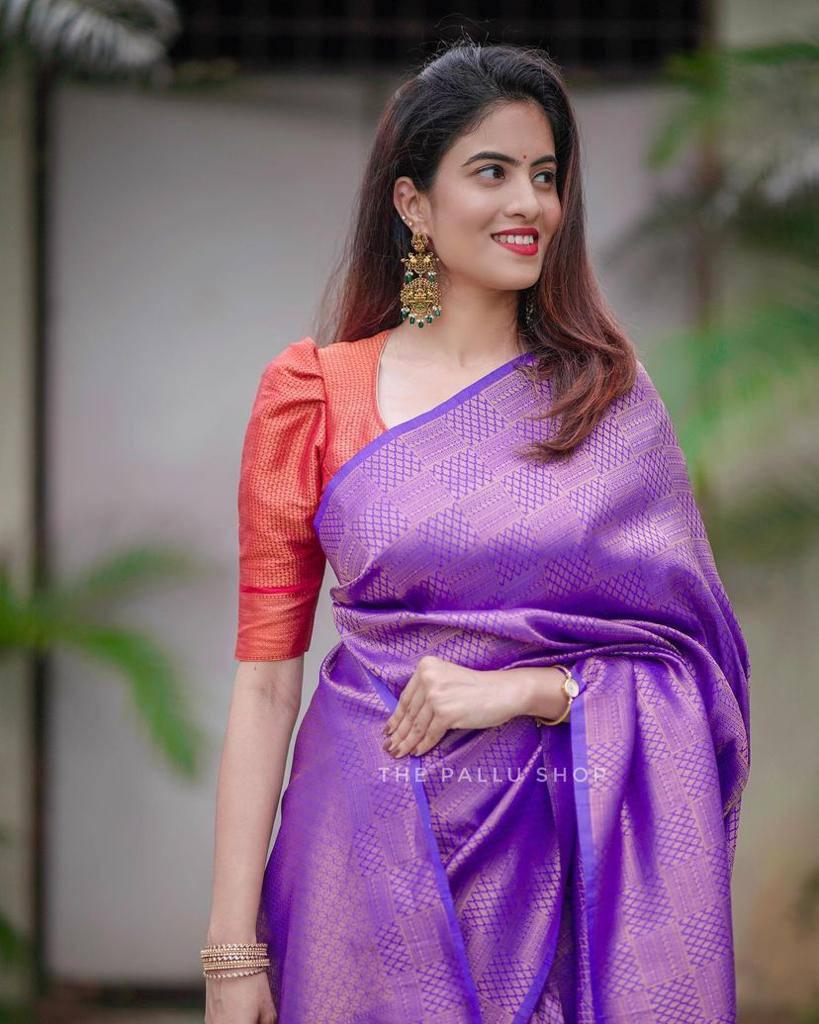 Attractive Purple Soft Silk Saree With Pretty Blouse Piece - Ibis Fab