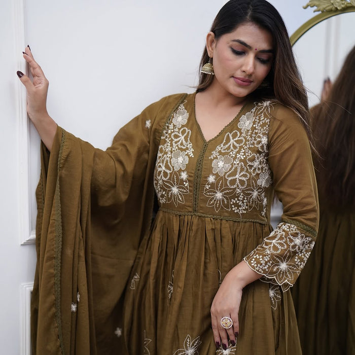 Classic Cotton Silk Ethnic Suit Set with Embroidery