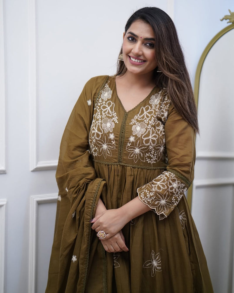 Classic Cotton Silk Ethnic Suit Set with Embroidery