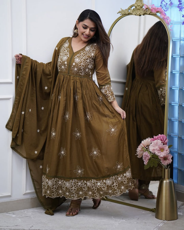 Classic Cotton Silk Ethnic Suit Set with Embroidery