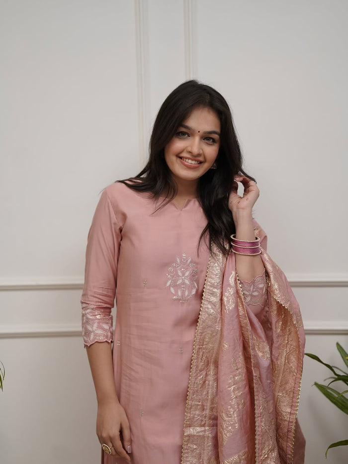 Chanderi Silk Celebration Suit with Detailed Embroidery