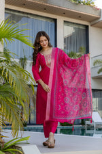 Pink Rani Chanderi Cotton Embroidered Kurti Set