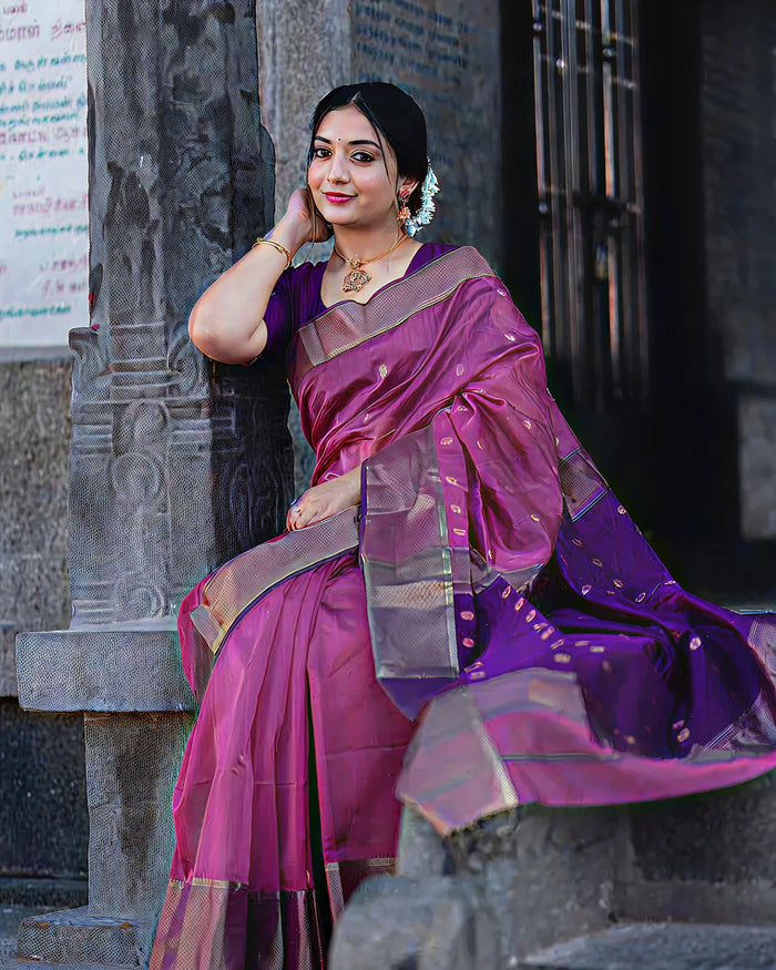 Soft Silk Classy Purple Colour Saree, Shining Party Wear