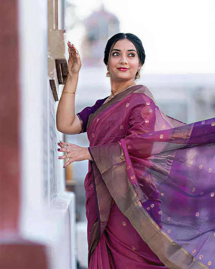 Soft Silk Classy Purple Colour Saree, Shining Party Wear