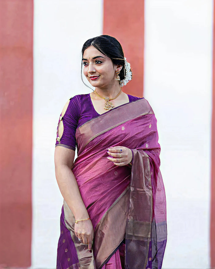 Soft Silk Classy Purple Colour Saree, Shining Party Wear