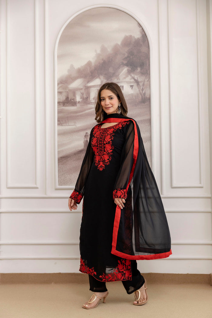 Black Embroidered Fox Georgette Suit Set