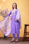 Purple Embroidered Rayon Suit Set