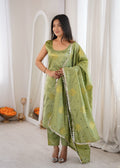 Teal Green Aura Chanderi Jacquard Suit Set