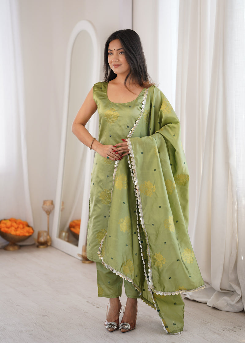 Teal Green Aura Chanderi Jacquard Suit Set