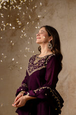 Wine Embroidered Vichitra Silk Anarkali Kurta Set