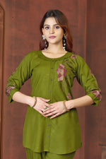 Elegant Dark Green Heavy Rayon Embroidered Co-Ord Set