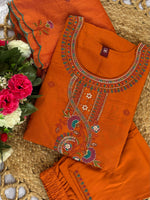 Orange Roman Silk Kurti Pant Set