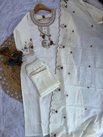 White Roman Silk Kurti Pant Set