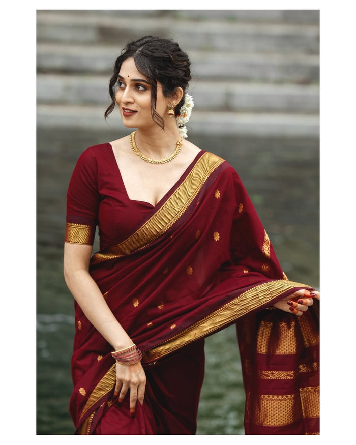 Royal Maroon Jacquard Saree with Rich Woven Patterns | Classic Festive Elegance