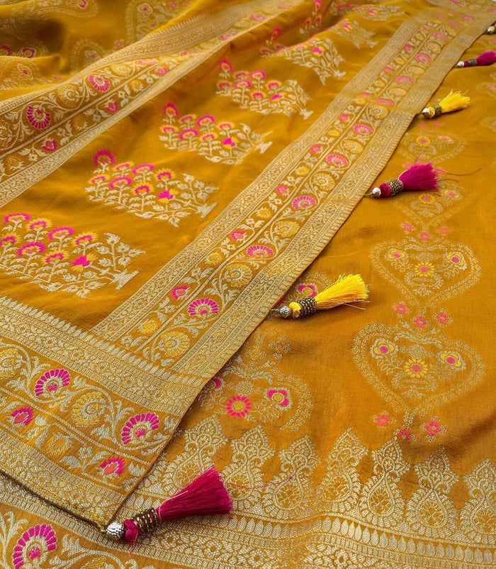 Elegant Yellow Jacquard Saree with Rich Woven Motifs