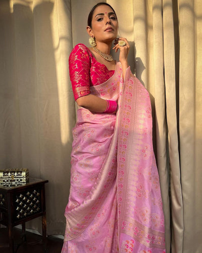 Graceful Light Pink Jacquard Saree
