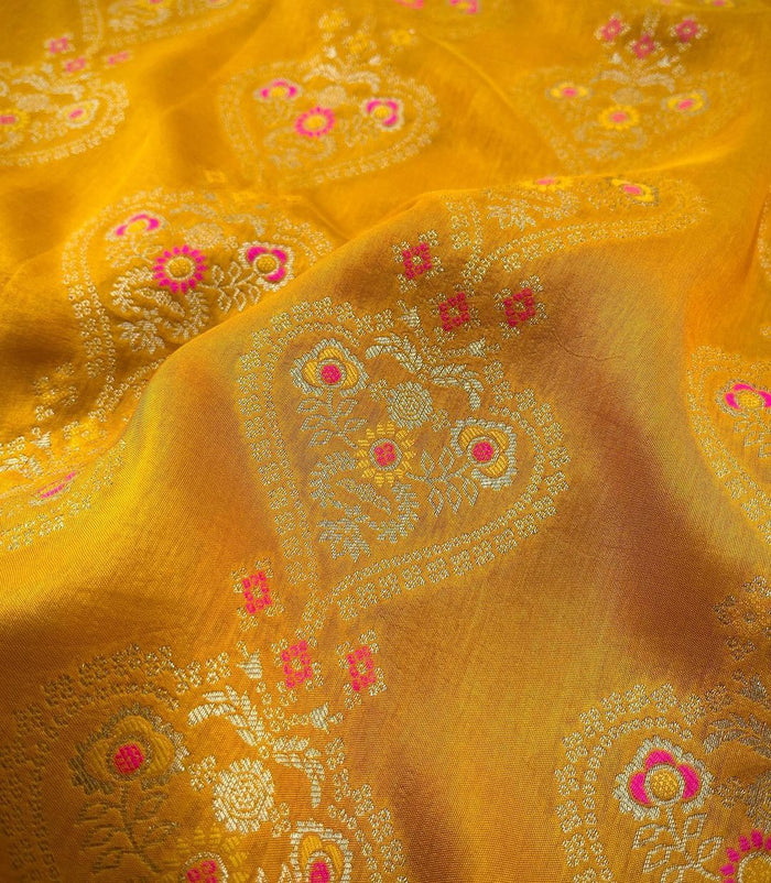 Elegant Yellow Jacquard Saree with Rich Woven Motifs