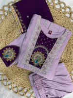 Elegant Light Lovender Roman Silk Kurti Set