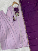 Elegant Light Lovender Roman Silk Kurti Set