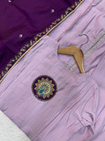 Elegant Light Lovender Roman Silk Kurti Set