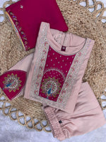 Elegant Peach Roman Silk Kurti Set