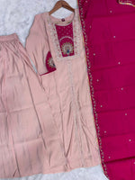 Elegant Peach Roman Silk Kurti Set