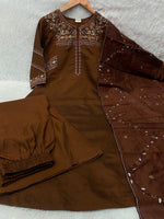 Coffee Viscose Mango Silk Anarkali Kurti Set