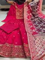 Banarasi Silk Anarkali Kurti Pant Dupatta Set