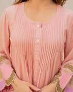 Elegant Peach Mul Chanderi Embroidered Cord Set for Women