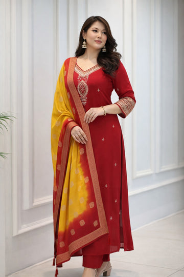 Berry Silk Kurta Set with Kanjivaram Dupatta