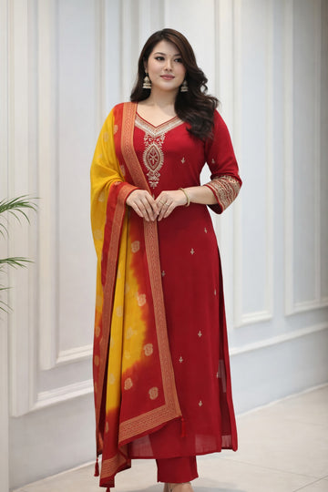 Berry Silk Kurta Set with Kanjivaram Dupatta