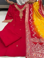 Berry Silk Kurta Set with Kanjivaram Dupatta