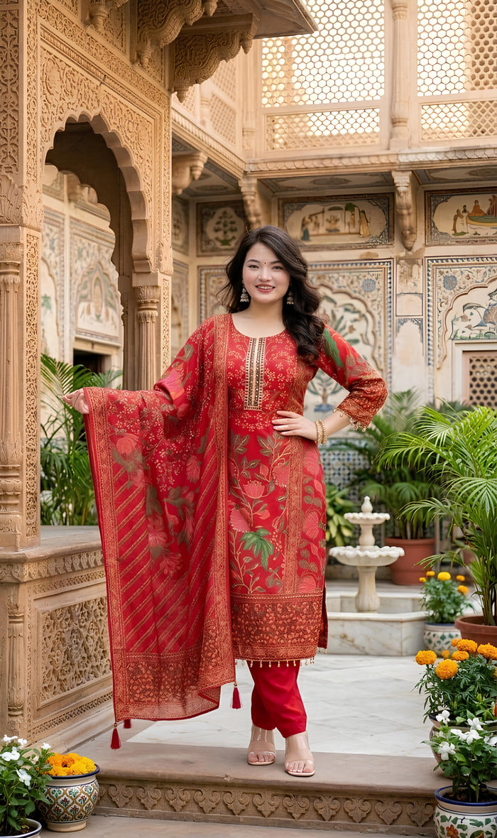 Premium Muslin Kurti Pant Dupatta Set for Women