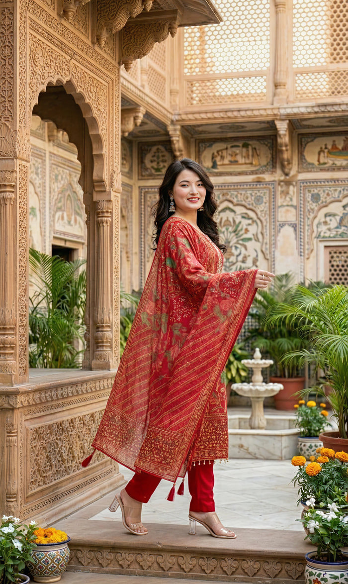 Premium Muslin Kurti Pant Dupatta Set for Women