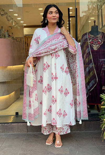 Mul Mul Cotton Ghera Suit Set with Dupatta