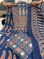 Jaipuri Blue Cotton Suit Set for Women with Dupatta