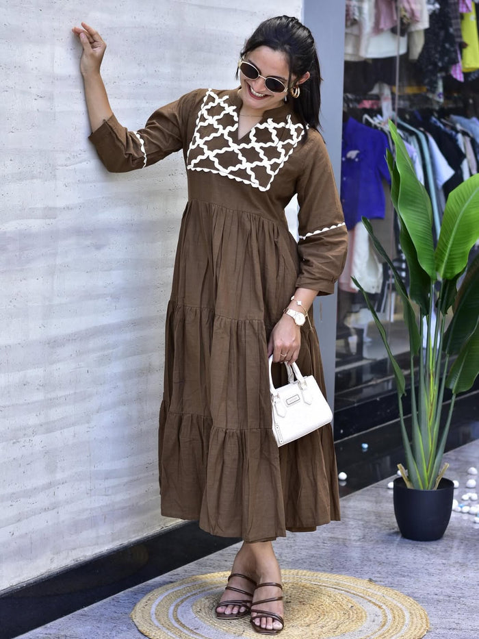 Jaipuri Cotton Gown with Hand Embroidery & Bagru Print