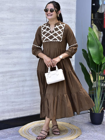 Jaipuri Cotton Gown with Hand Embroidery & Bagru Print