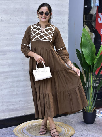 Jaipuri Cotton Gown with Hand Embroidery & Bagru Print