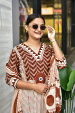 Zik Zek Premium Jaipur Saffron Cotton Kurti Pant Dupatta Set