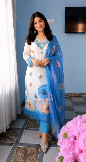 Soft Cotton Chiffon Designer 3 Piece Suit Set with Dupatta