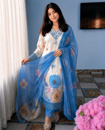 Soft Cotton Chiffon Designer 3 Piece Suit Set with Dupatta