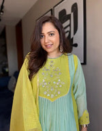 Elegant Mint Green & Lime Yellow Embroidered Anarkali Suit Set