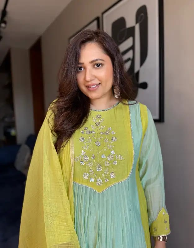 Elegant Mint Green & Lime Yellow Embroidered Anarkali Suit Set