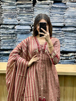 Pure Cotton Laheriya Ajrakh Print Anarkali Suit Set