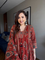 Red Ajarakh Buta Pure Cotton Anarkali Suit Set